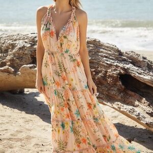 Anthropologie PQ Swim Floral Maxi Dress - Orange and Blue